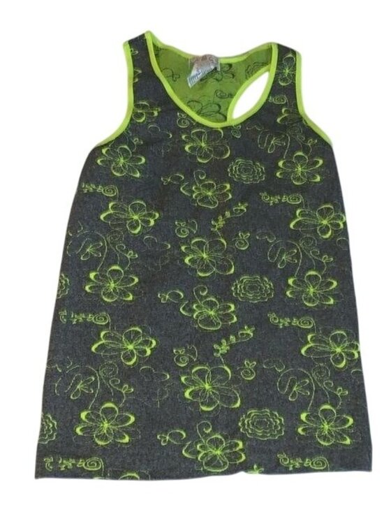FCF Tops - Racerback Floral Tank Top Neon Green & Gray Polyester/Spandex One Size FCF Style